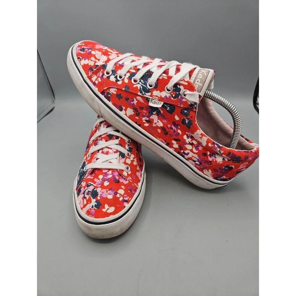 Keds  Women's Dream Foam Floral Sneakers - Size 11 - Red Canvas Lace-Up Shoes